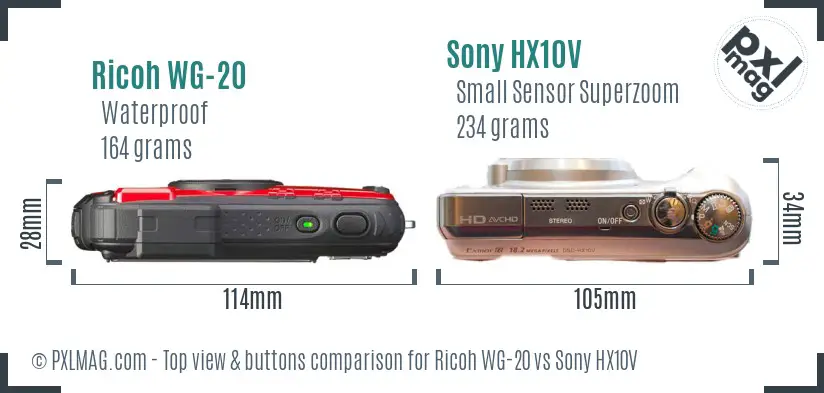 Ricoh WG-20 vs Sony HX10V top view buttons comparison