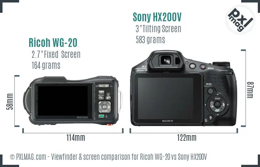 Ricoh WG-20 vs Sony HX200V Screen and Viewfinder comparison