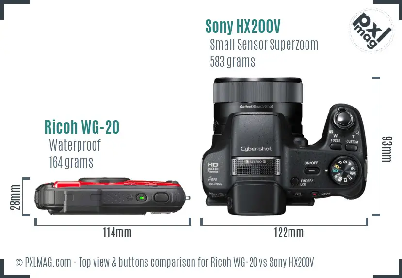 Ricoh WG-20 vs Sony HX200V top view buttons comparison