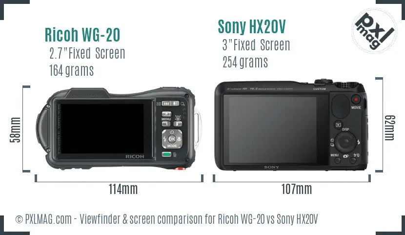 Ricoh WG-20 vs Sony HX20V Screen and Viewfinder comparison Ricoh WG-20 vs Sony HX20V Screen and Viewfinder comparison