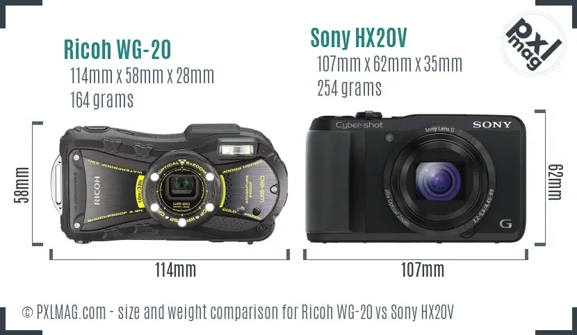 Ricoh WG-20 vs Sony HX20V size comparison Ricoh WG-20 vs Sony HX20V size comparison
