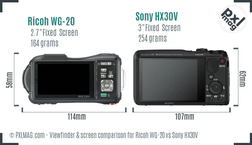 Ricoh WG-20 vs Sony HX30V Screen and Viewfinder comparison