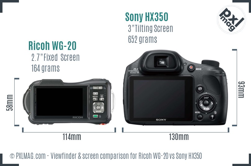 Ricoh WG-20 vs Sony HX350 Screen and Viewfinder comparison