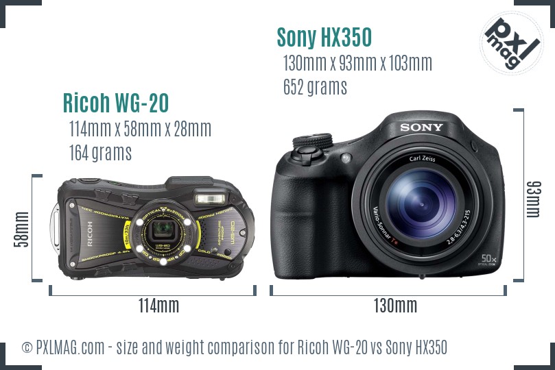 Ricoh WG-20 vs Sony HX350 size comparison