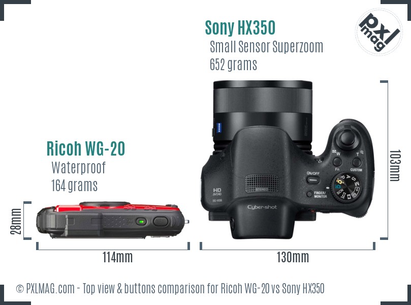 Ricoh WG-20 vs Sony HX350 top view buttons comparison