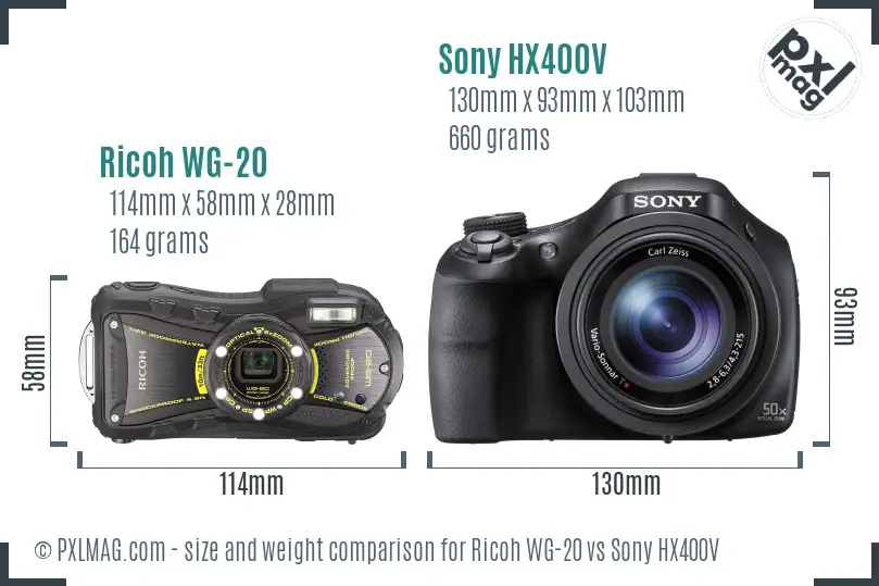 Ricoh WG-20 vs Sony HX400V size comparison