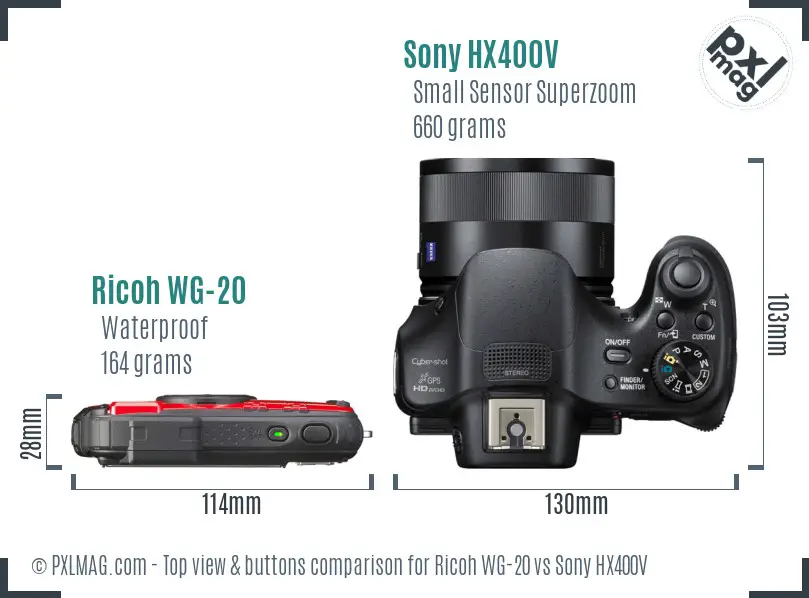 Ricoh WG-20 vs Sony HX400V top view buttons comparison