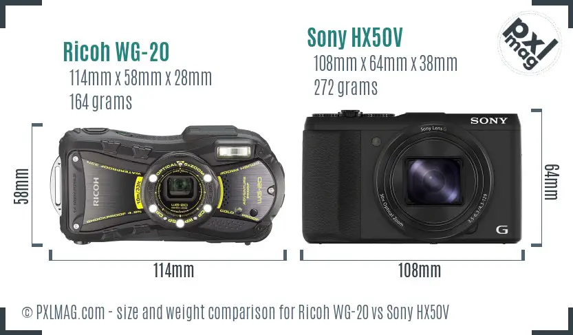 Ricoh WG-20 vs Sony HX50V size comparison Ricoh WG-20 vs Sony HX50V size comparison