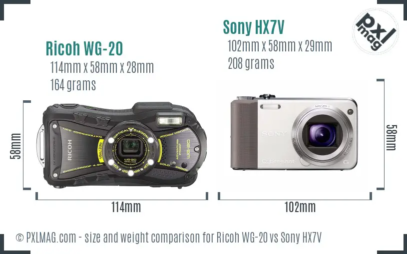 Ricoh WG-20 vs Sony HX7V size comparison