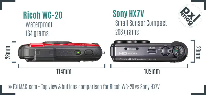 Ricoh WG-20 vs Sony HX7V top view buttons comparison