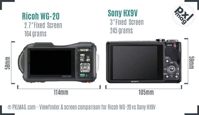 Ricoh WG-20 vs Sony HX9V Screen and Viewfinder comparison