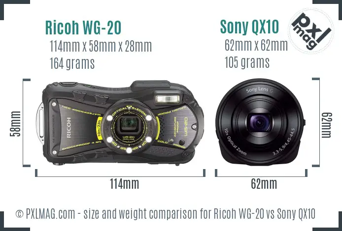 Ricoh WG-20 vs Sony QX10 size comparison Ricoh WG-20 vs Sony QX10 size comparison