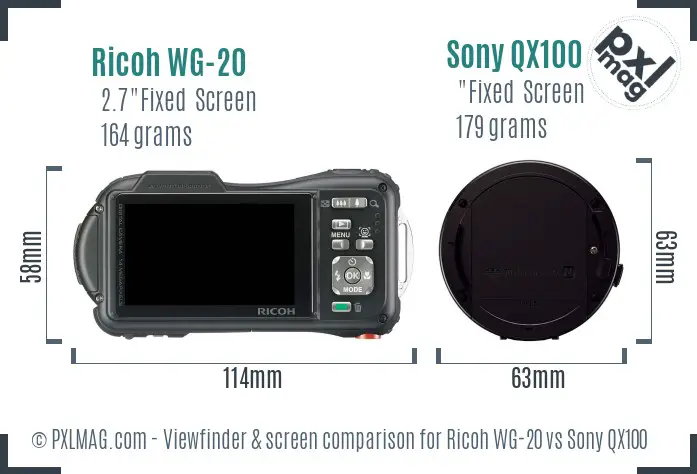 Ricoh WG-20 vs Sony QX100 Screen and Viewfinder comparison