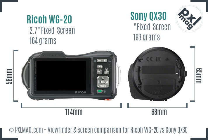 Ricoh WG-20 vs Sony QX30 Screen and Viewfinder comparison