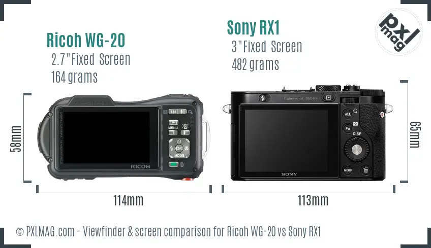 Ricoh WG-20 vs Sony RX1 Screen and Viewfinder comparison