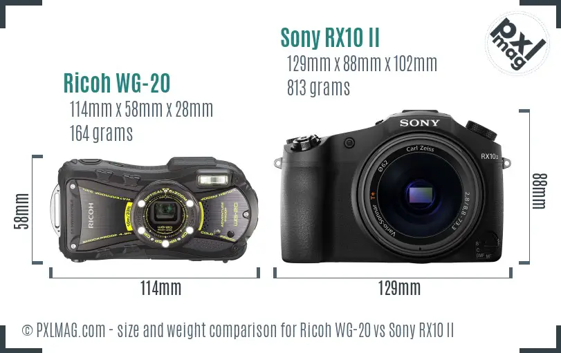 Ricoh WG-20 vs Sony RX10 II size comparison Ricoh WG-20 vs Sony RX10 II size comparison