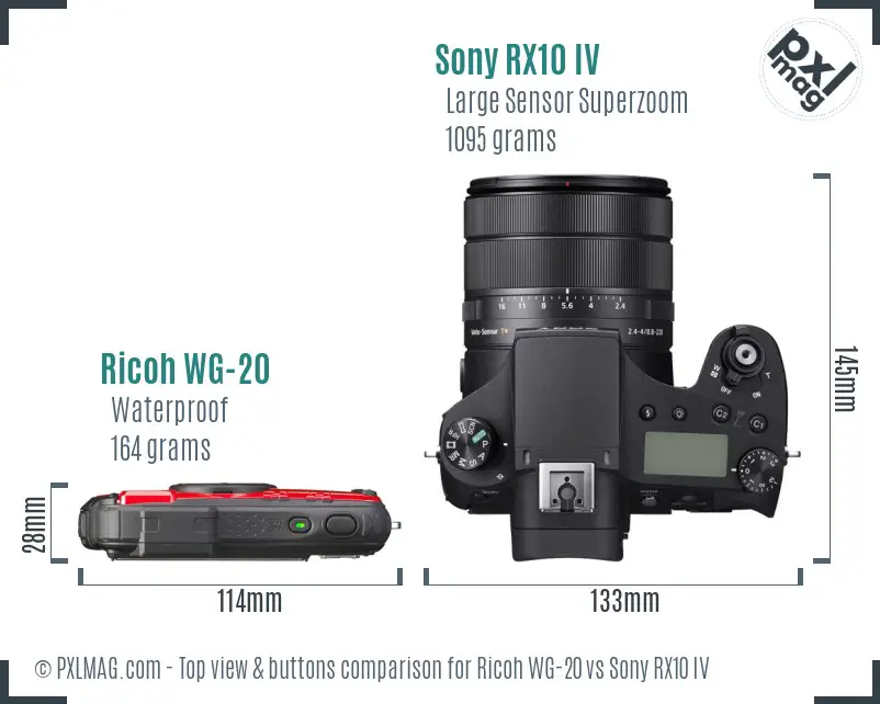 Ricoh WG-20 vs Sony RX10 IV top view buttons comparison