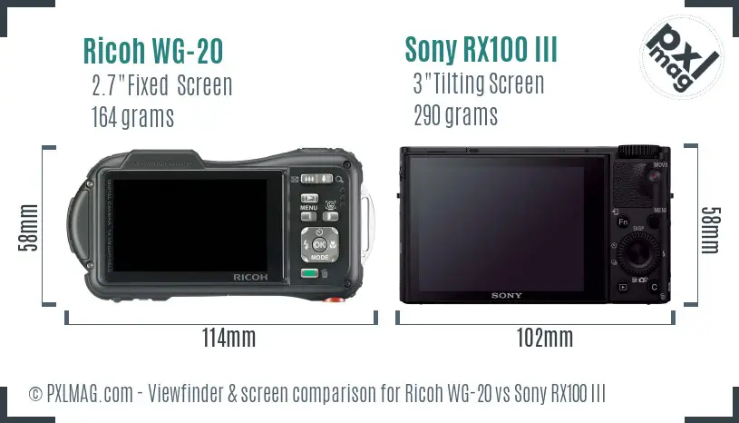 Ricoh WG-20 vs Sony RX100 III Screen and Viewfinder comparison