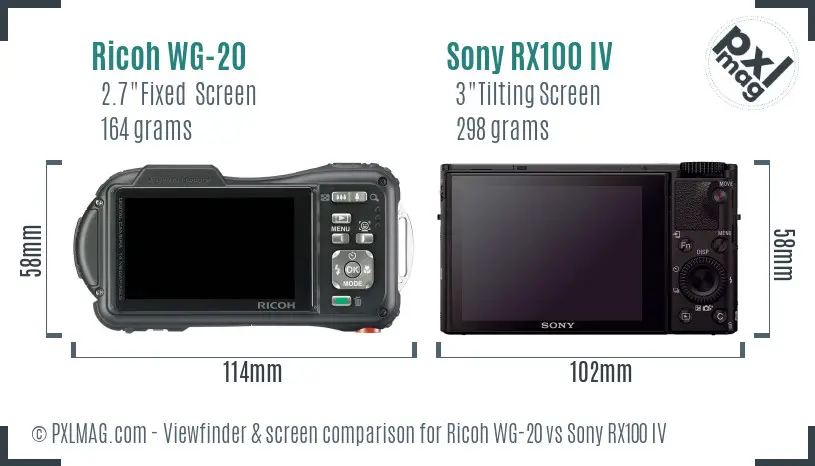 Ricoh WG-20 vs Sony RX100 IV Screen and Viewfinder comparison