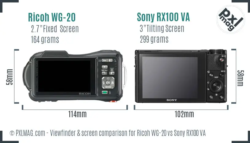 Ricoh WG-20 vs Sony RX100 VA Screen and Viewfinder comparison