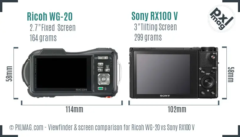 Ricoh WG-20 vs Sony RX100 V Screen and Viewfinder comparison