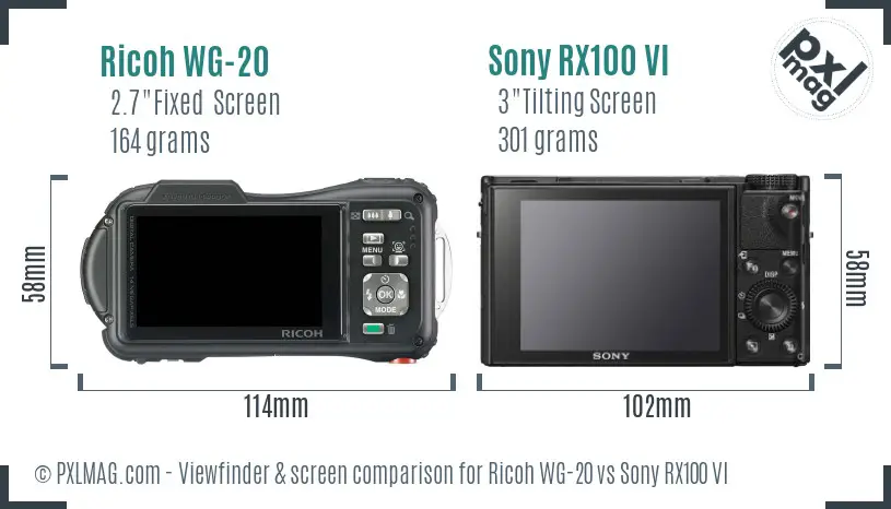 Ricoh WG-20 vs Sony RX100 VI Screen and Viewfinder comparison