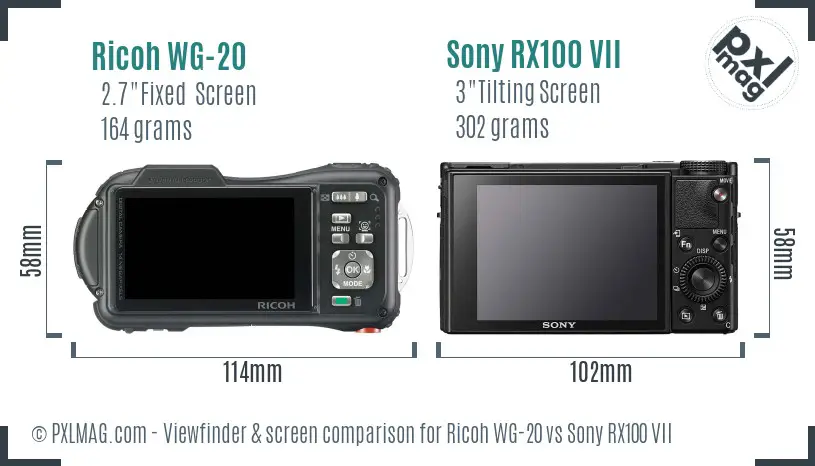 Ricoh WG-20 vs Sony RX100 VII Screen and Viewfinder comparison