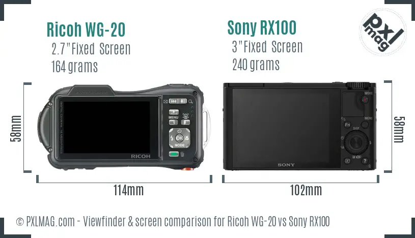 Ricoh WG-20 vs Sony RX100 Screen and Viewfinder comparison