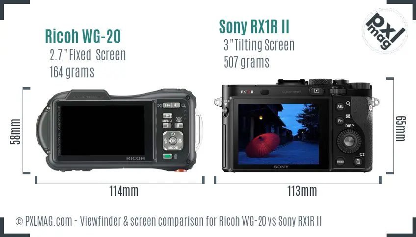 Ricoh WG-20 vs Sony RX1R II Screen and Viewfinder comparison