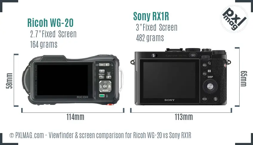 Ricoh WG-20 vs Sony RX1R Screen and Viewfinder comparison