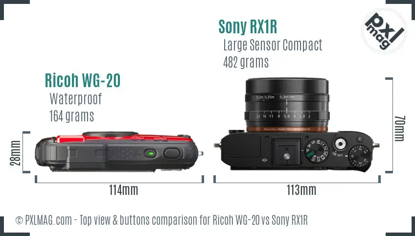 Ricoh WG-20 vs Sony RX1R top view buttons comparison