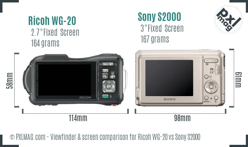 Ricoh WG-20 vs Sony S2000 Screen and Viewfinder comparison
