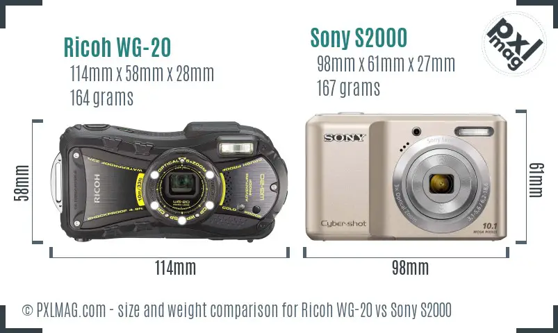 Ricoh WG-20 vs Sony S2000 size comparison