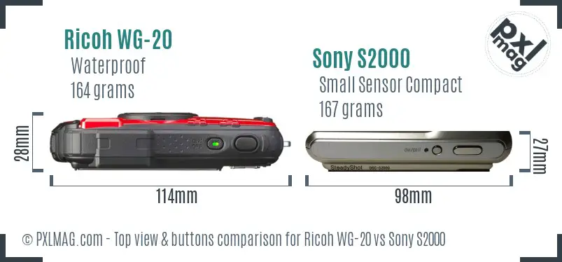 Ricoh WG-20 vs Sony S2000 top view buttons comparison