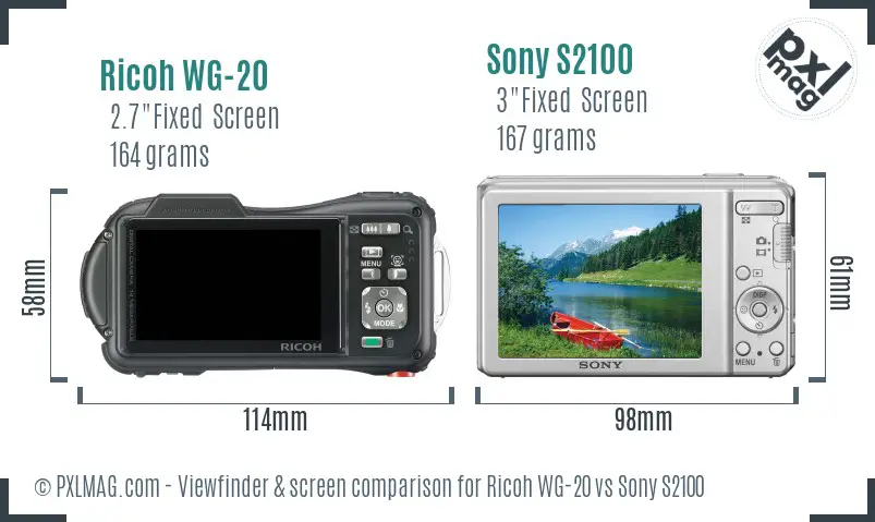 Ricoh WG-20 vs Sony S2100 Screen and Viewfinder comparison