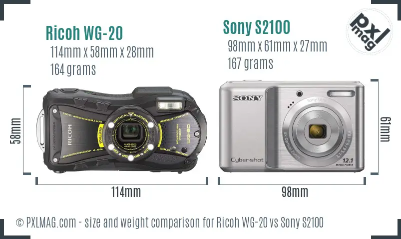 Ricoh WG-20 vs Sony S2100 size comparison
