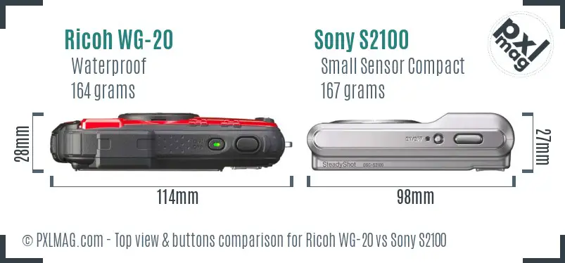 Ricoh WG-20 vs Sony S2100 top view buttons comparison