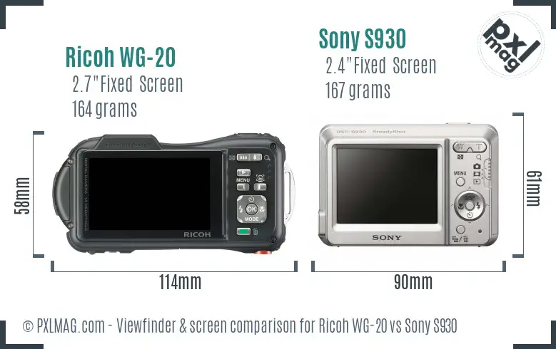 Ricoh WG-20 vs Sony S930 Screen and Viewfinder comparison
