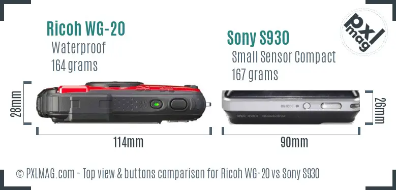 Ricoh WG-20 vs Sony S930 top view buttons comparison