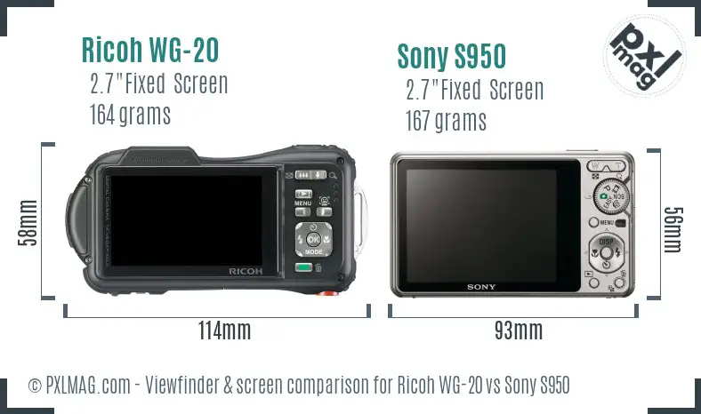 Ricoh WG-20 vs Sony S950 Screen and Viewfinder comparison