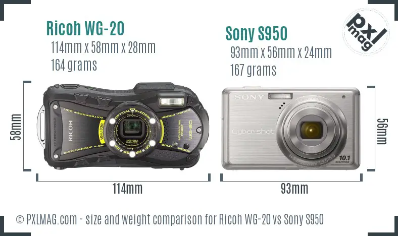 Ricoh WG-20 vs Sony S950 size comparison
