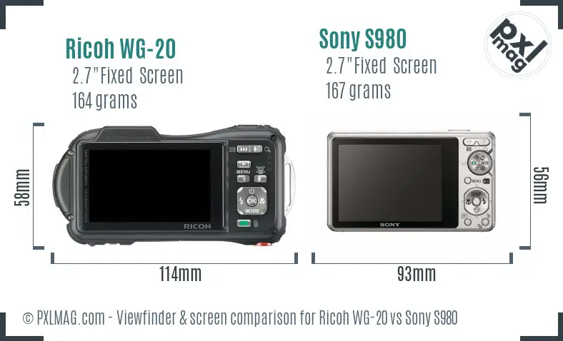 Ricoh WG-20 vs Sony S980 Screen and Viewfinder comparison