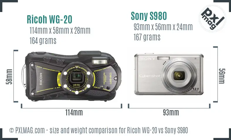Ricoh WG-20 vs Sony S980 size comparison