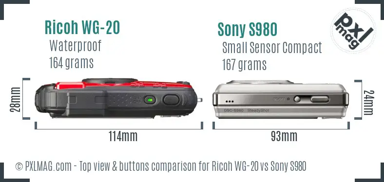 Ricoh WG-20 vs Sony S980 top view buttons comparison