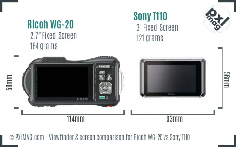 Ricoh WG-20 vs Sony T110 Screen and Viewfinder comparison