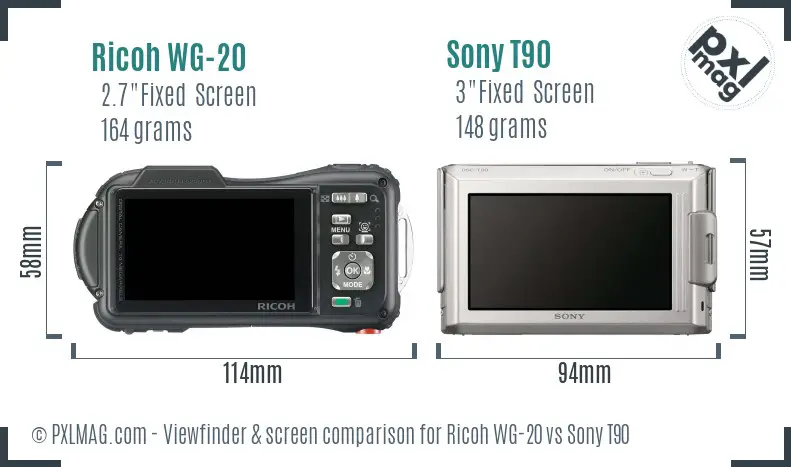 Ricoh WG-20 vs Sony T90 Screen and Viewfinder comparison