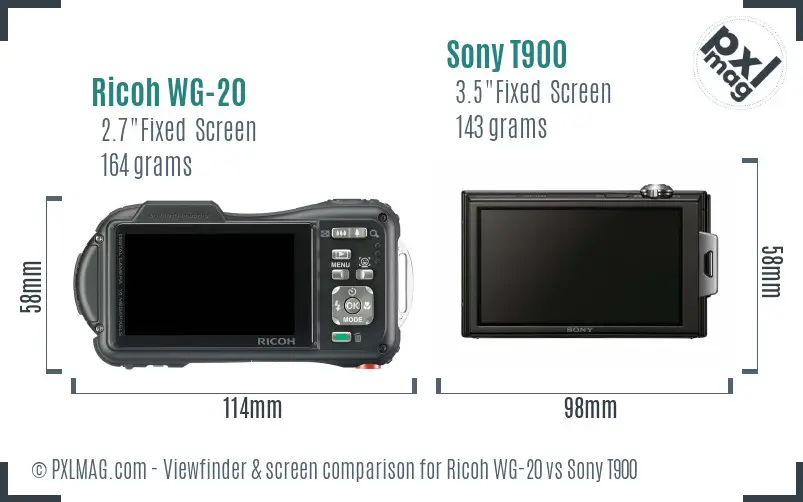 Ricoh WG-20 vs Sony T900 Screen and Viewfinder comparison