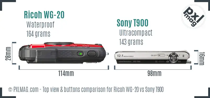 Ricoh WG-20 vs Sony T900 top view buttons comparison