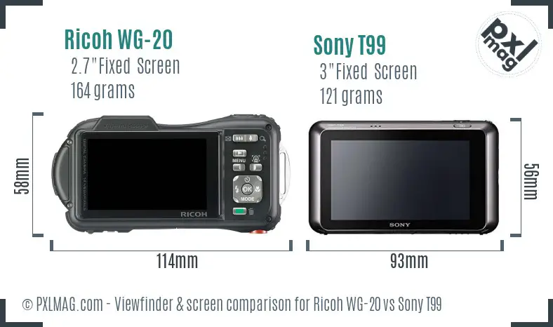 Ricoh WG-20 vs Sony T99 Screen and Viewfinder comparison