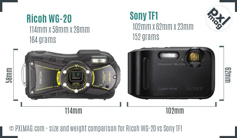 Ricoh WG-20 vs Sony TF1 size comparison